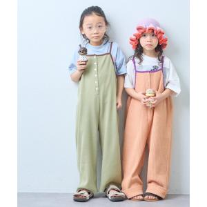 サロペット オーバーオール 「KIDS」ふんわり快適！「ジュニアサイズあり」配色ワッフルキャミサロペット キッズ 子供服 男の子 女の子