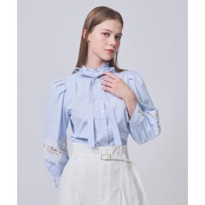 ブラウス シャツ フリルスタンドネック袖レースブラウス レディース