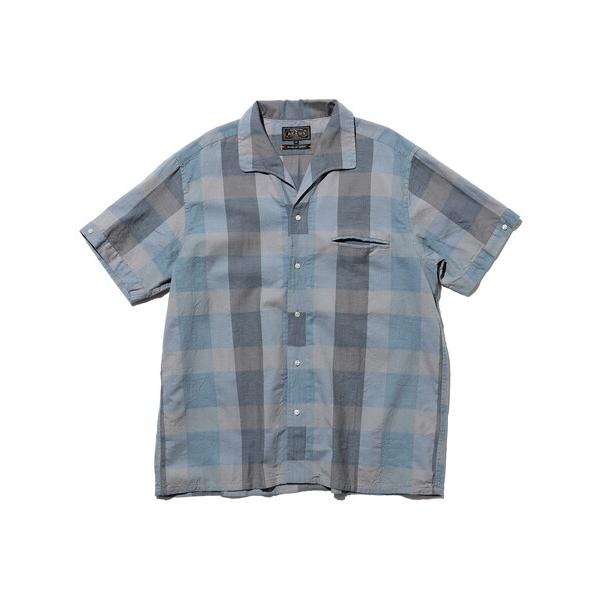 シャツ 半袖 Italian Collar Indigo Panama Weave Plaid メン...