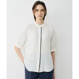 ブラウス シャツ BackSatinAmunzen 5分袖バンドカラーブラウス レディース
