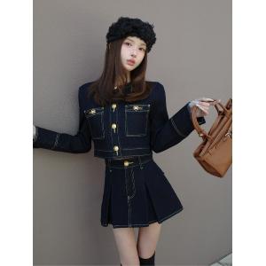 デニムジャケット gジャン DDボタンノーカラーデニムジャケット レディース