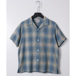 シャツ 「22」「HOUSTON/ヒューストン」ヘリンボーン オープンカラーチェック ハーフスリーブシャツ メンズ レディース