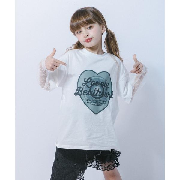 tシャツ ハートレコードプリントチュールドッキングTシャツ キッズ 子供服 女の子