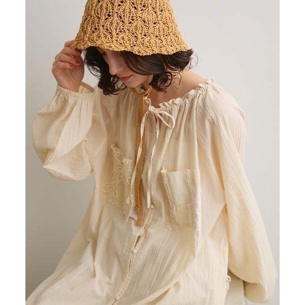 ワンピース モチーフレースデザインスモックワンピース