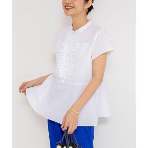 ブラウス シャツ ウォッシャブル前立プリーツペプラムブラウス レディース