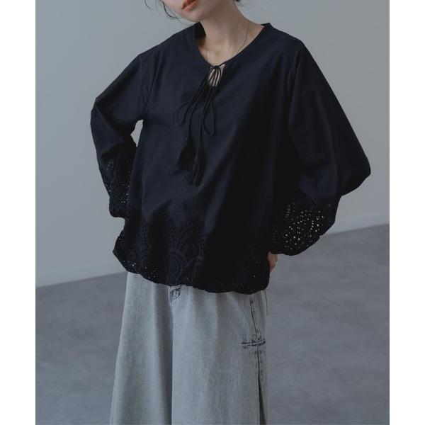 ブラウス シャツ 「refinedworks」裾レース × バルーン シルエット ブラウス レディー...