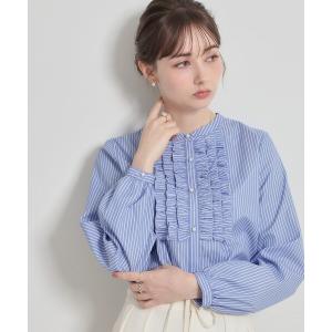 ブラウス シャツ 「通勤・着映え」ストライプ フリルブラウス レディース