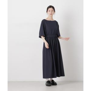 ワンピース ウエストギャザーボートネックワンピース