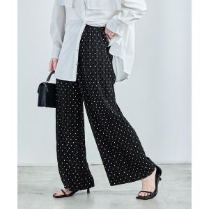 パンツ ドットプリント プリーツイージーワイドパンツ レディース