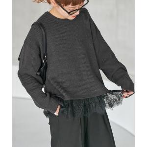 ニット セーター 「追加3」レースドッキング畦ニットプルオーバー レディース