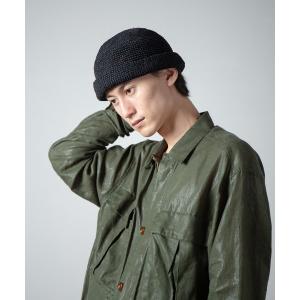 キャップ 帽子 Linen Touch Cotton Hand Knit Roll Cap / 擬麻加工コットンカギ編みハンドメイドロールキャップ
