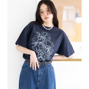 tシャツ フラワー刺繍Tシャツ レディース