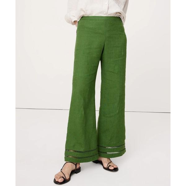 パンツ ミッドライズ キックフレア リネン アンクルパンツ レディース