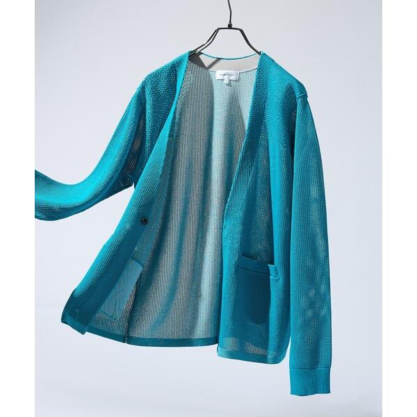 カーディガン 2トーン シアーメッシュ 1ボタン カーディガン メンズ レディース