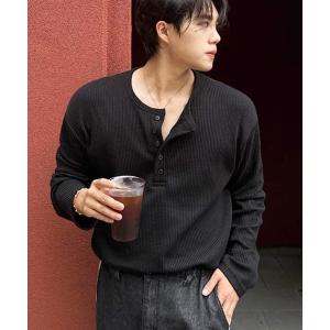 tシャツ 「NOWLE」5ボタン サーマルテクスチャー リラックス ヘンリーネック 長袖Tシャツ メンズ レディース