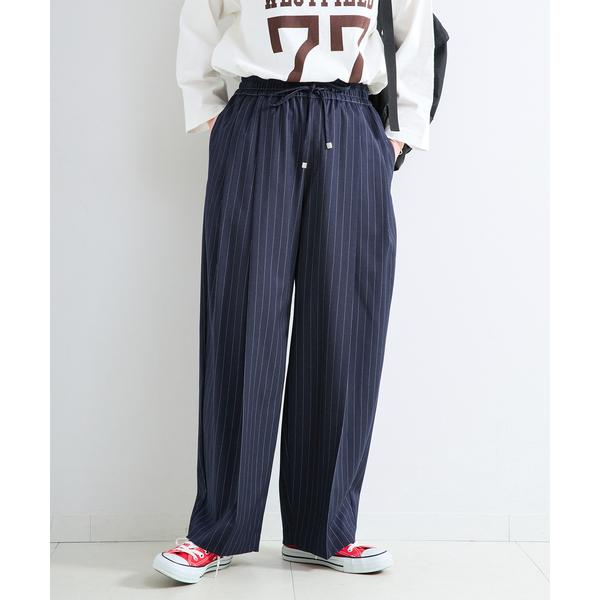 スラックス パンツ 「WEB＋一部店舗限定」手洗い可 / ストライプリラックスパンツ レディース