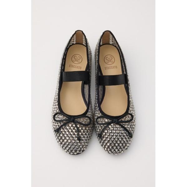 バレエシューズ パンプス クリスタルメッシュリボンフラット