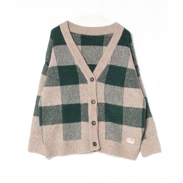 「Java」 ボーダー柄ニットカーディガン S グリーン レディース
