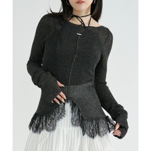 ニット セーター lace-trimmed lame sheer knit ヘムレースラメシアーニット レディース