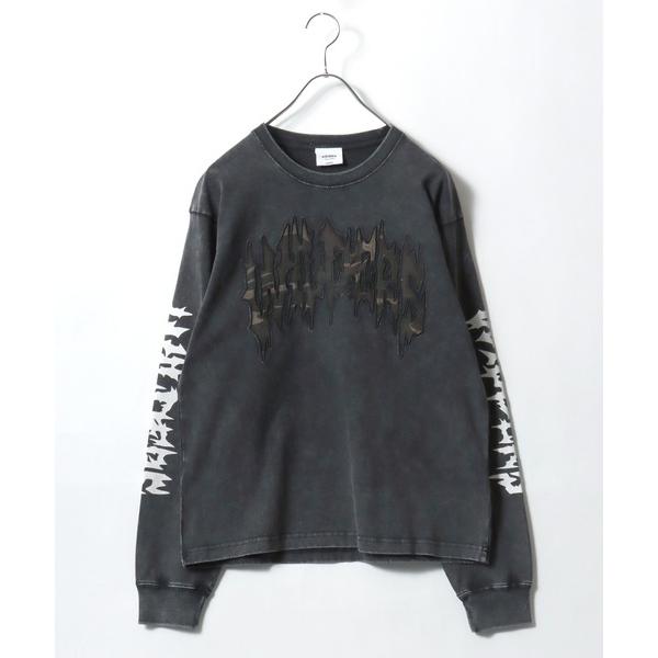 tシャツ 袖プリント グランジロゴ ロングスリーブTシャツ/ロンT/トライバル刺繍/韓国ストリート/...