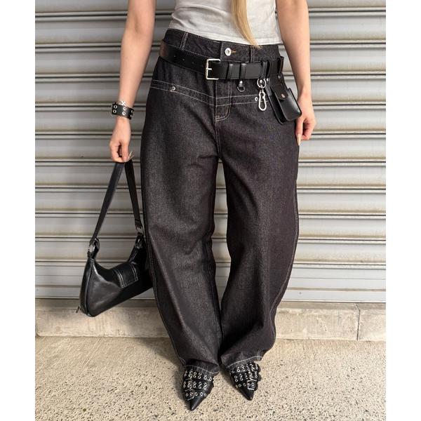 ジーンズ デニム デニムパンツ ステッチペインターバギーデニム レディース メンズ