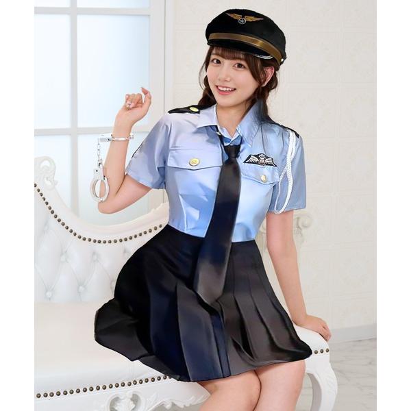 コスプレ 「ポリスコスプレ6点セット」サックスブルー×ブラックのプリーツスカートポリス