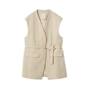 コート アウター 共ベルト付きオーバーサイズノーカラーベスト レディース