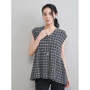 ベスト ジレ ペプラムデザインＶネックツィードベスト レディース