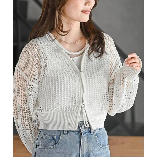 カーディガン 透かし編みダブルＺＩＰニットカーディガン レディース