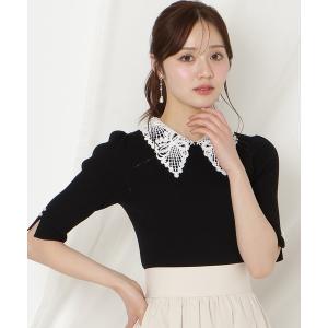 ニット セーター リボンレースカラーリブニット レディース