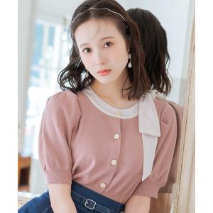カーディガン リボンパフカーディガン レディース