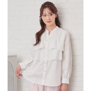 ブラウス シャツ フリルキーネックシャツ「洗濯機OK/イージーアイロン/防シワ」「XS〜LL/7col」 レディース