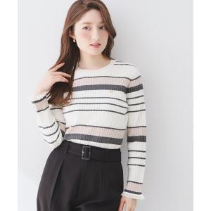 ニット セーター ランダムボーダーケーブルニット「洗濯機OK/坑ピル」 レディース