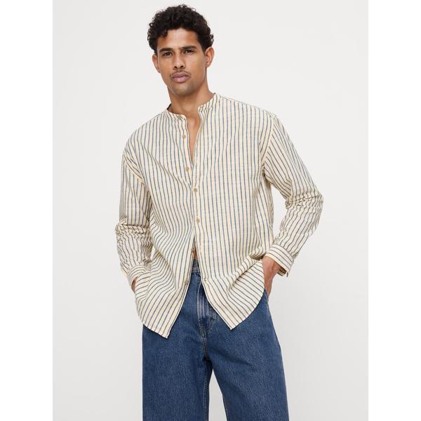 シャツ リラックスフィット コットンスラブ バンドカラーシャツ メンズ