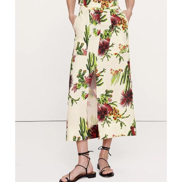 スカート リネン フロント スリット ミディスカート