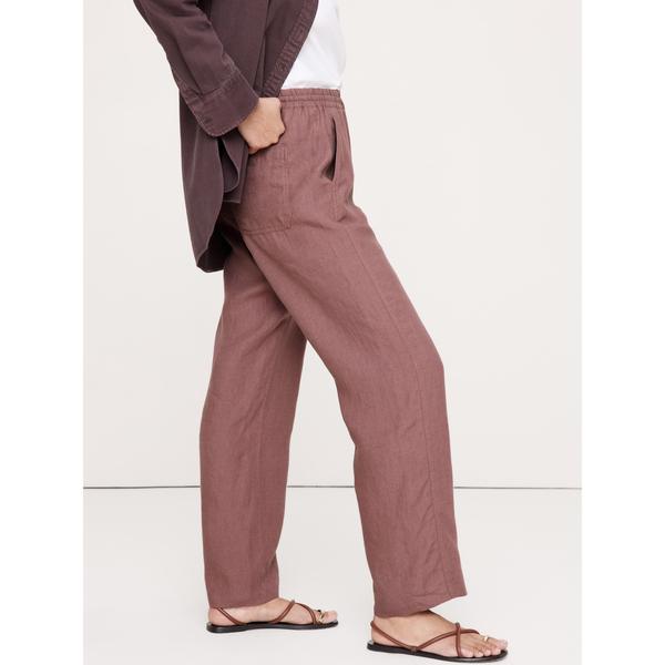 パンツ ゲッタウェイ ストレート レッグ プルオン リネン パンツ レディース