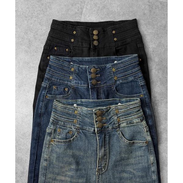 ジーンズ デニム デニムパンツ 脚長ハイウエストスキニー / カットオフ 美脚ストレッチデニム ハイ...