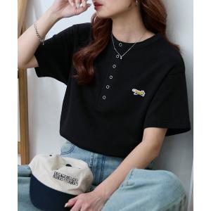 ヘンリーネック tシャツ PENNEYS/ペニーズ 別注 THE FOX ワンポイント刺繍 ワッフル ヘンリーネック ルーズ 半袖Tシャツ レディース