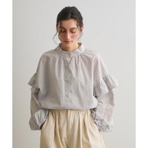 ブラウス シャツ ストライプ刺繍ブラウス レディース