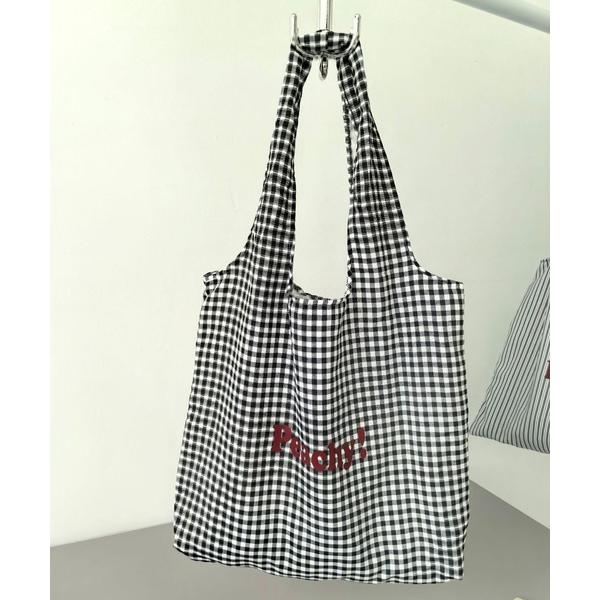 トートバッグ 英字ロゴギンガムチェッ柄トートバッグ レディース
