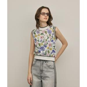 フラワープリントニットトップ レディース