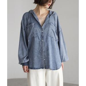 ブラウス シャツ 「接触冷感」テンセルデニムシャツパーカー レディース