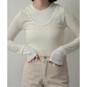 tシャツ crew neck like layered pattern tops / クルーネックライクレイヤードパターントップス レディース