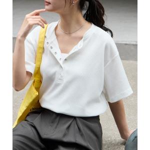 tシャツ 「anyway.シリーズ」ワッフル ヘンリーネック 優秀Tシャツ (吸水速乾・毛玉防止・イージーケア) レディース
