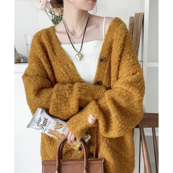 「Java」 ニットカーディガン X-LARGE イエロー レディース