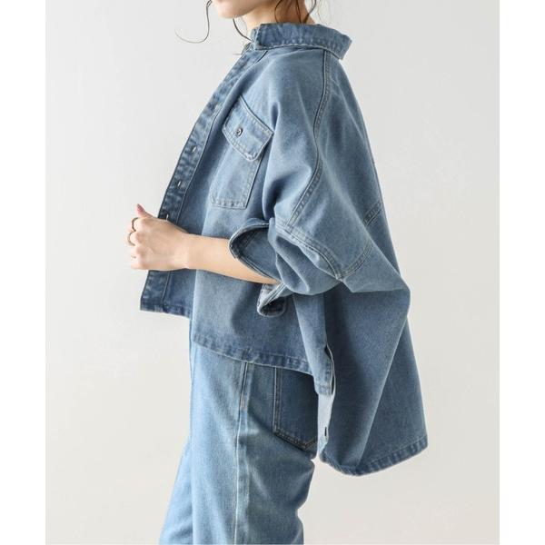 「AMELY」 「La-gemme」7分袖シャツ フリー ライトブルー レディース