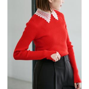 ニット セーター レース襟 RIBホールガーメントプルオーバー レディース