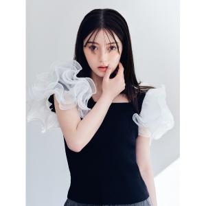 ニット セーター オーガンジーフリルスリーブニット レディース