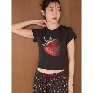 パジャマ ルームウェア ストロベリーアイレットミニTシャツ レディース