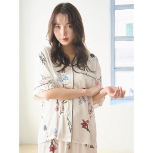パジャマ ルームウェア 「UVカット」サテンプリント開襟シャツ レディース